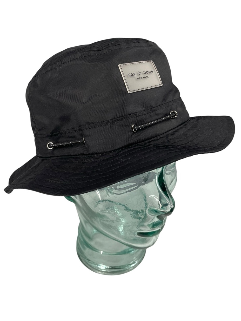 Rag & Bone Industry Nylon Bucket Hat Black Tonal Drawstring Size Medium NWT